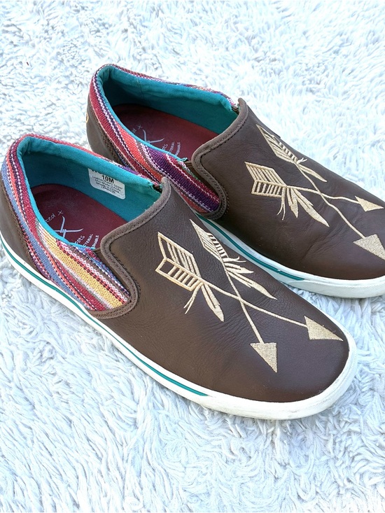 Twisted X Shoes - Twisted X Brown Leather Embroidered Be Brave Women’s Loafers Sz 10